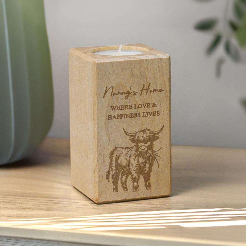 Personalised Highland Cow Wooden Tealight Holder Extra Image 3